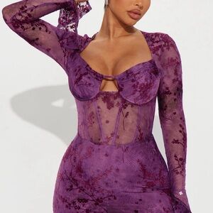 Fashion Nova Purple Floral Mesh Midi Dress